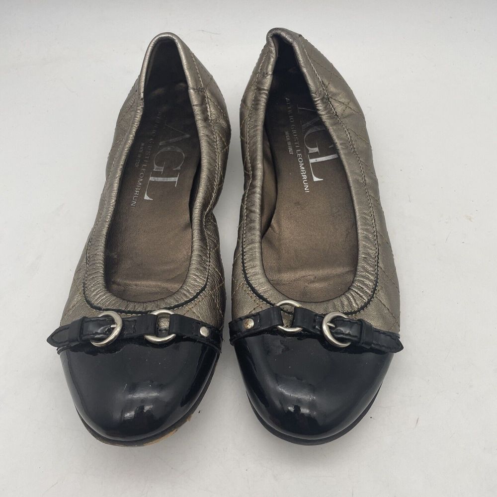 AGL Attilio Giusti Leombruni Women's Black Cap Toe Ballet‎ Flat Sz 37.5